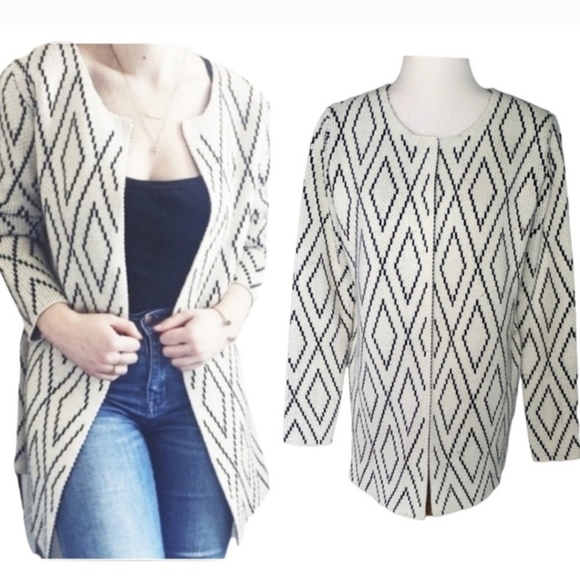 Geometric Print Sweater Open-Front  Cardigan  L - Picture 2 of 12